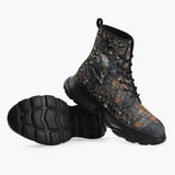 Casual Leather Chunky Boots Skull Gears Mosaic Art