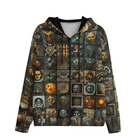 Men's Zip Up Hoodie Surreal Artwork Mosaic