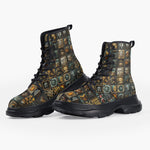 Casual Leather Chunky Boots Surreal Artwork Mosaic