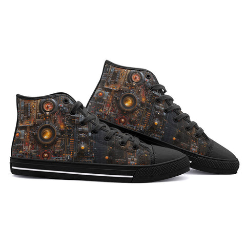 High-Top Canvas Shoes Futuristic Circuit Board