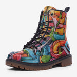 Leather Boots Colorful Graffiti