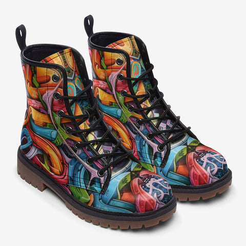 Leather Boots Colorful Graffiti