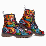 Leather Boots Colorful Graffiti