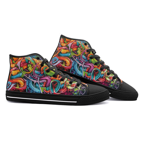 High-Top Canvas Shoes Colorful Graffiti