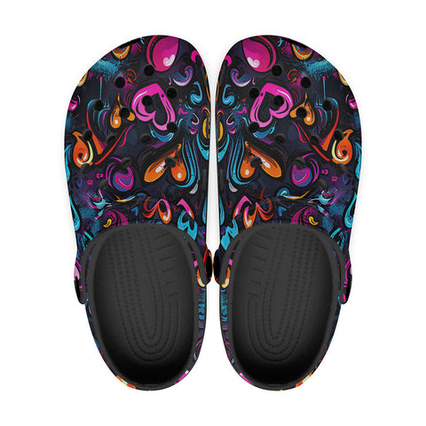 Classic Clogs Colorful Neon Graffiti Hearts