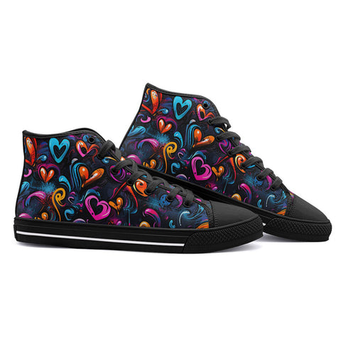 High-Top Canvas Shoes Colorful Neon Graffiti Hearts