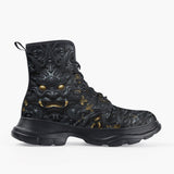 Casual Leather Chunky Boots Surreal Sculpture Gold and Black