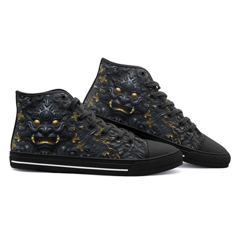 High-Top Canvas Shoes Surreal Sculpture Gold and Black