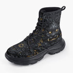 Casual Leather Chunky Boots Surreal Sculpture Gold and Black