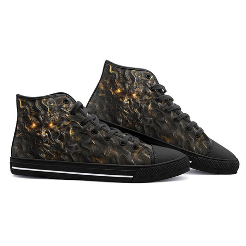 High-Top Canvas Shoes Mysthical Face Golden Swirls