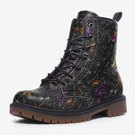 Leather Boots Black and Purple Swirls