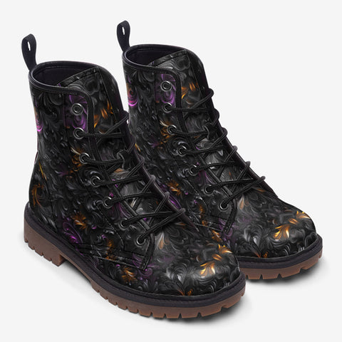 Leather Boots Black and Purple Swirls