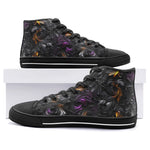 High-Top Canvas Shoes Black and Purple Swirls