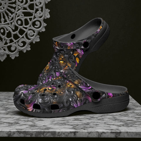 Classic Clogs Black and Purple Swirls