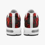 Air Cushion Sneakers Red Engraved Flowers on Black