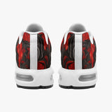 Air Cushion Sneakers Red Engraved Flowers on Black