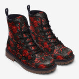 Leather Boots Red Engraved Flowers on Black