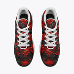 Air Cushion Sneakers Red Engraved Flowers on Black