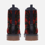 Leather Boots Red Engraved Flowers on Black