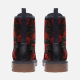 Leather Boots Red Engraved Flowers on Black