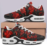 Air Cushion Sneakers Red Engraved Flowers on Black