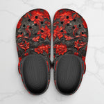 Classic Clogs Red Engraved Flowers on Black