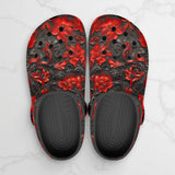 Classic Clogs Red Engraved Flowers on Black