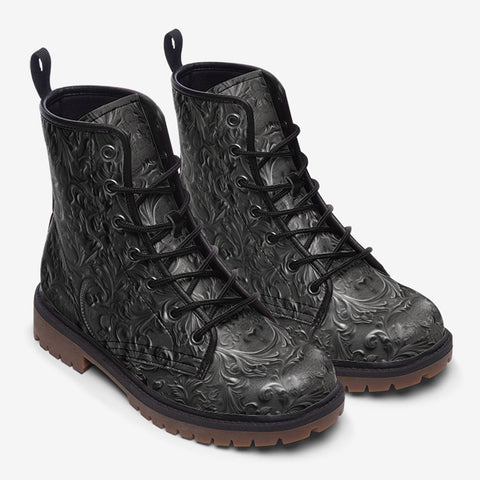 Leather Boots Gray Engraved Pattern Print