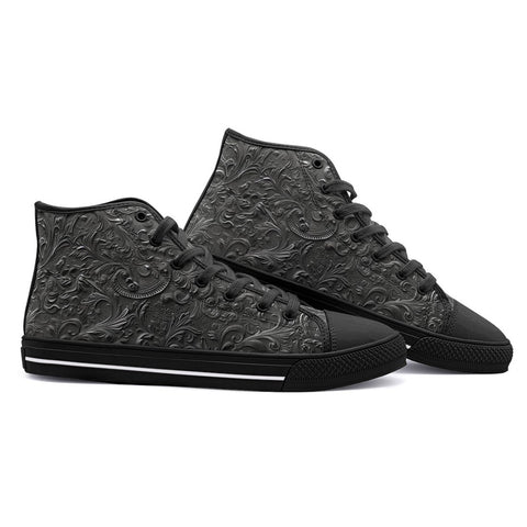 High-Top Canvas Shoes Gray Engraved Pattern Print