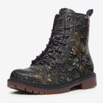 Leather Boots Black and Gold Pattern Print