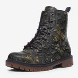 Leather Boots Black and Gold Pattern Print