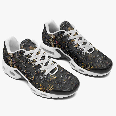 Air Cushion Sneakers Black and Gold Pattern Print