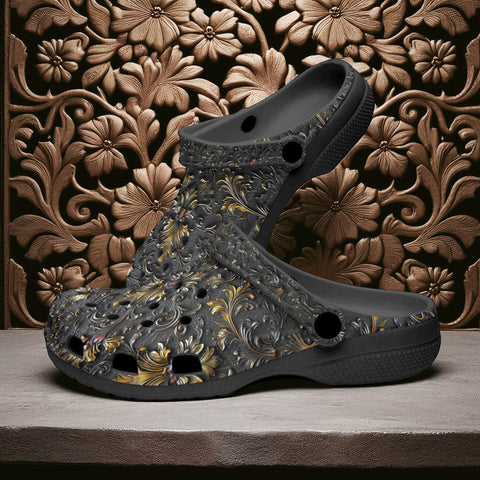 Classic Clogs Black and Gold Pattern Print