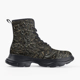 Casual Leather Chunky Boots 3D Metal Pattern