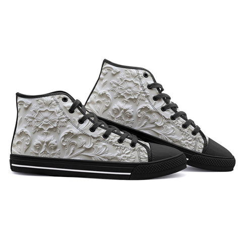 High-Top Canvas Shoes White Carved Baroque Art