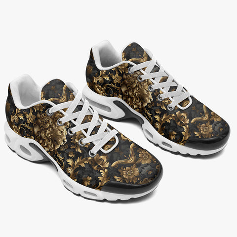 Air Cushion Sneakers Gold Lion with Flowers