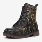 Leather Boots Dark Bronze Engraved Lion