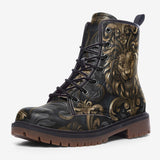 Leather Boots Dark Bronze Engraved Lion