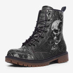 Leather Boots Surreal Robot Skull with Gears