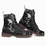 Leather Boots Surreal Robot Skull with Gears