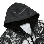 Men's Zip Up Hoodie Surreal Robot Skull with Gears