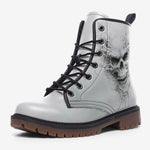 Leather Boots Modern White Skull with Smoke
