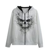 Men's Zip Up Hoodie Modern White Skull with Smoke