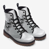 Leather Boots Modern White Skull with Smoke