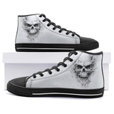 High-Top Canvas Shoes Modern White Skull with Smoke