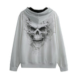 Men's Zip Up Hoodie Modern White Skull with Smoke