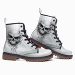 Leather Boots Modern White Skull with Smoke