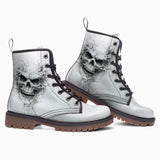 Leather Boots Modern White Skull with Smoke