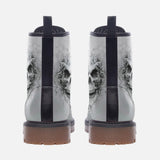 Leather Boots Modern White Skull with Smoke