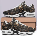 Air Cushion Sneakers Gold and Brown Skulls Art